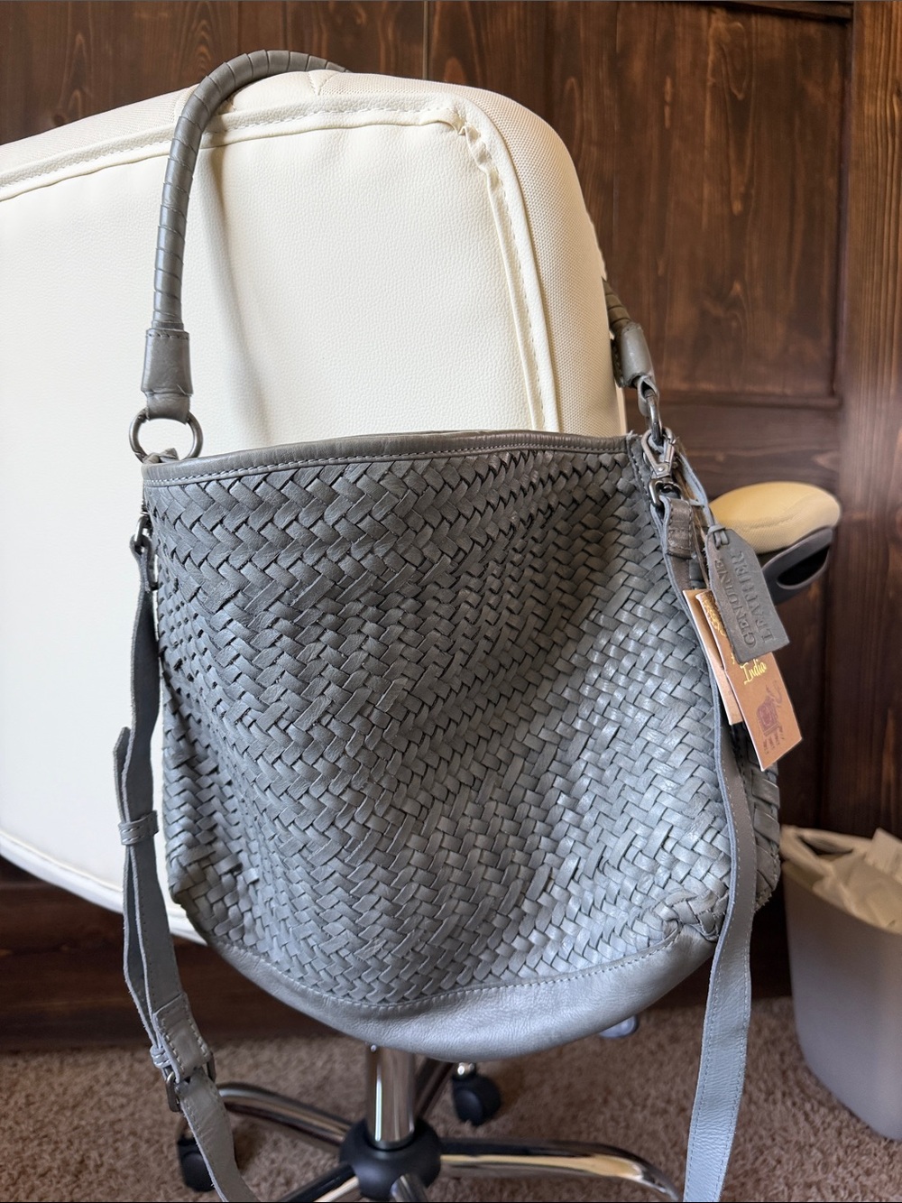 Real leather blue/gray hobo bag